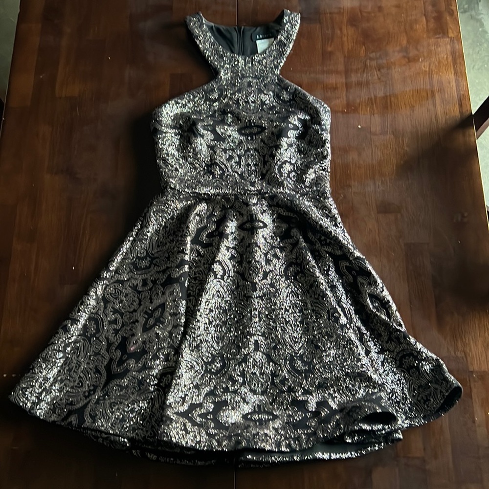 B. Darlin Prom/Homecoming dress, black with rose gold glitter, size 7/8